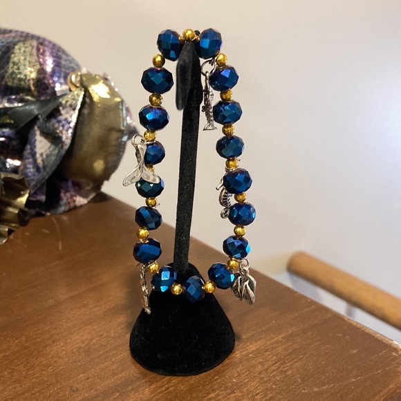 NWOT - Tropical Stretchy Mexican Silver & Gold Balls Dangle Charm Bracelet - Picture 8 of 14